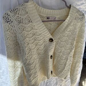 Chunky Cottagecore knit Cream Crochet Button up Cardigan | Size XS